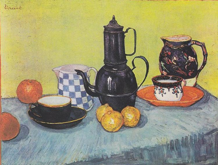 Vincent Van Gogh Still life with coffee pot, dishes and fruit oil painting picture